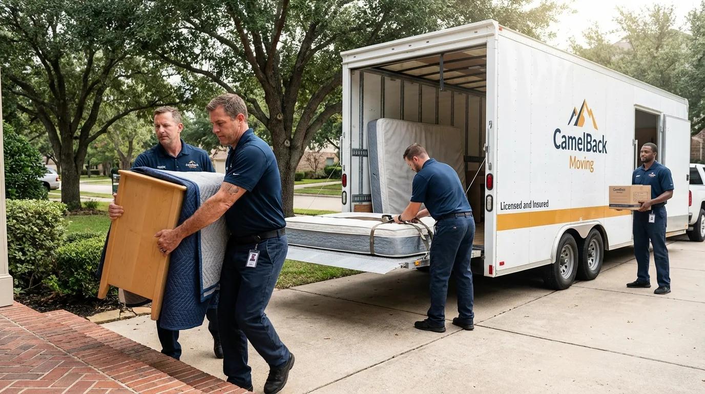 Crew loading residential truck for cross-state move from Lapel, IN